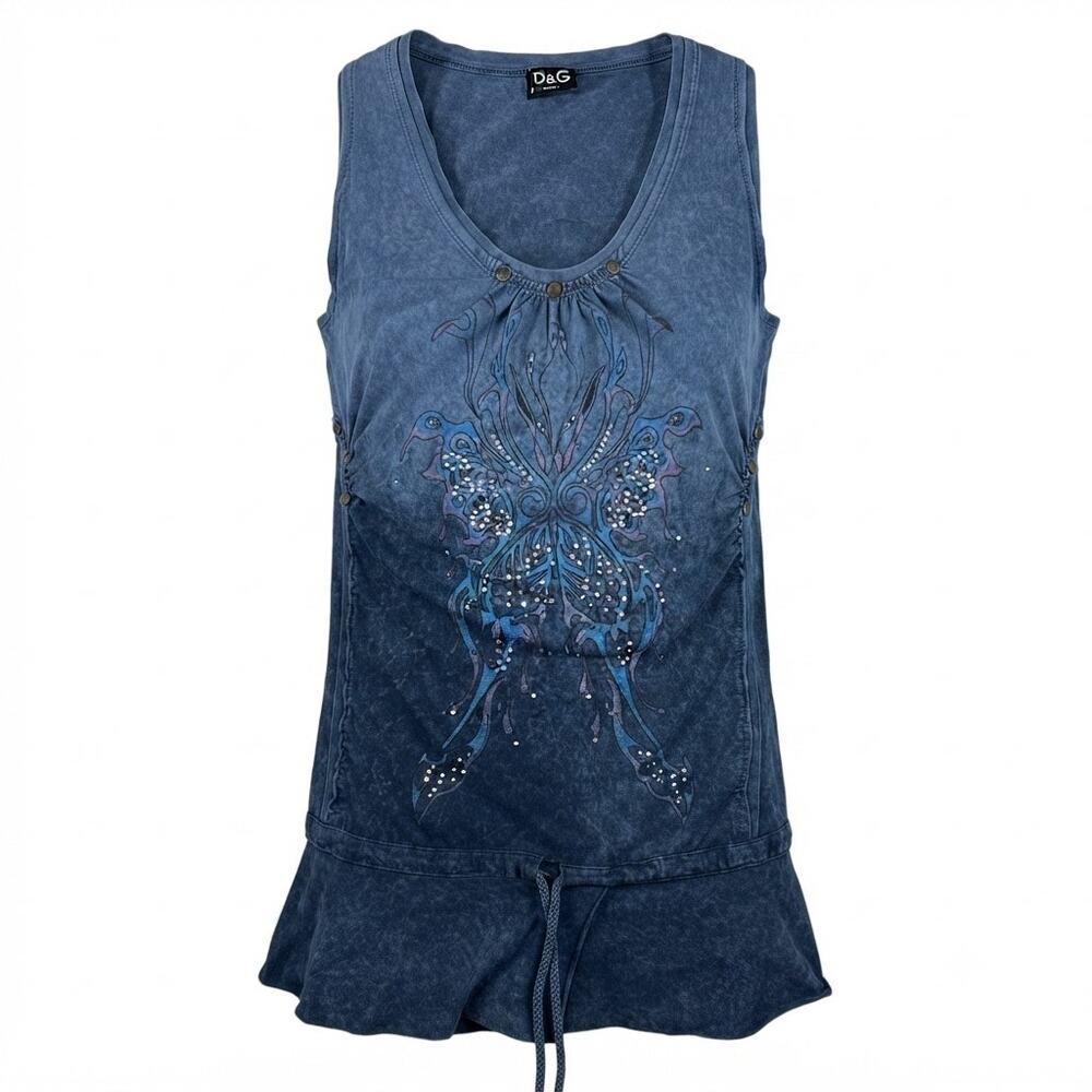 D&G Blue Beaded Ombre Sleeveless Luxury Blouse Top | Size M